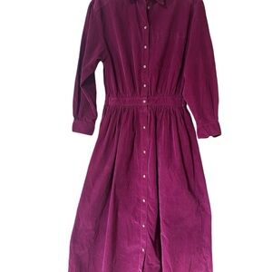 Vintage Eddie Bauer Maroon corduroy button front waist defined maxi dress medium
